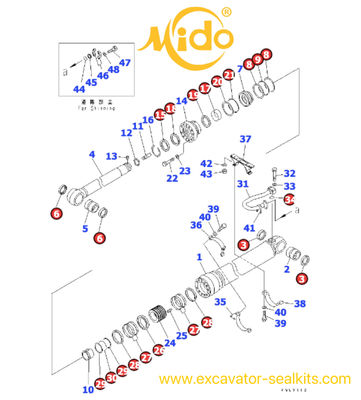 707-99-56300 Afdichtingsset voor hydraulische cilinder van bodemstort-graafmachine Model PC650LC-3 PC650LC-5 Komatsu
