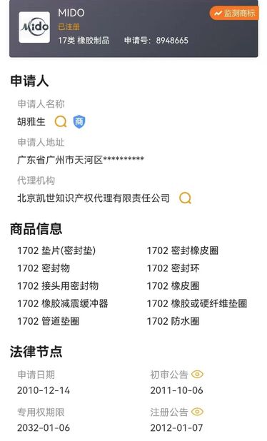 China Guangzhou Tianhe Qianjin Midao Oil Seal Firm certificaten